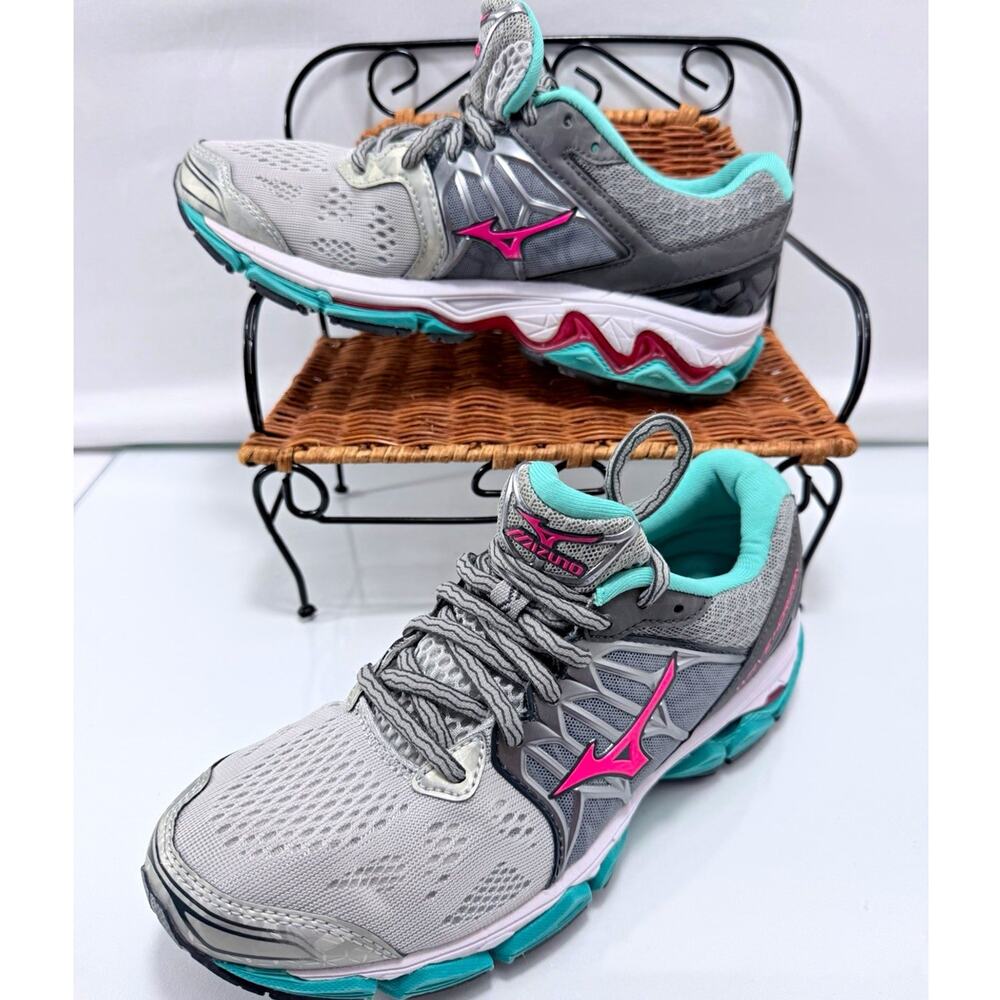 Mizuno Wave Horizon W’s Running Shoes Size 8 Silver Pink Turquoise J1GD172660